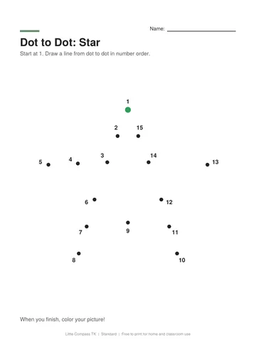 Printable connect-the-dots worksheet with numbered dots that make a star