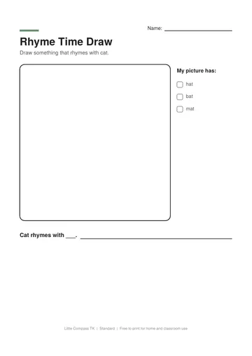 Printable worksheet with a drawing box and rhyming sentences to finish